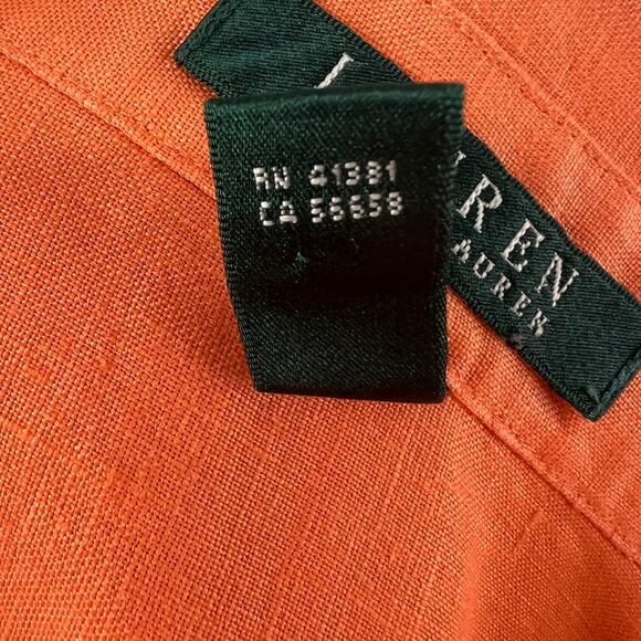 Lauren Ralph Lauren Linen Button Down Top Orange Long Sleeve Pockets Size L - Picture 9 of 12